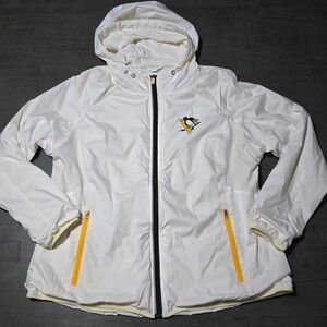 G-III Sports Pittsburgh Penguins NHL Womens XL Lightweight Hooded Jacket White